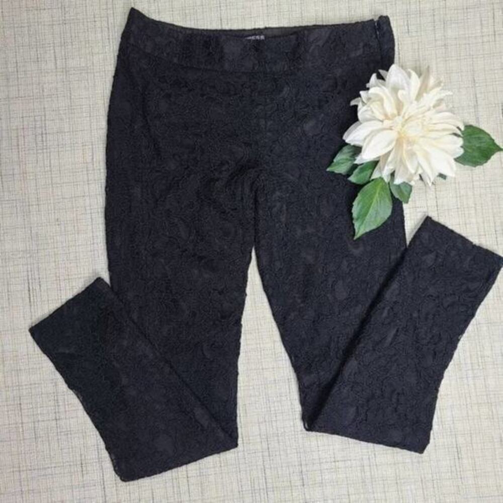 5/$25 Express Black Cotton Floral Lace Zip Cropped Skinny Leggings Size 0
